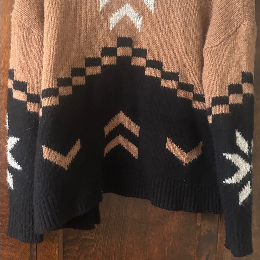 360 Cashmere Tan, Black & White Patterned Open-Front Cardigan - Picture 7 of 9